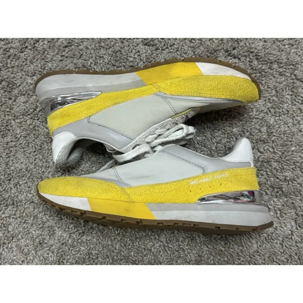 MICHAEL KORS Nova Colorblock Leather Trainer Sneaker Shoes Yellow White 6M